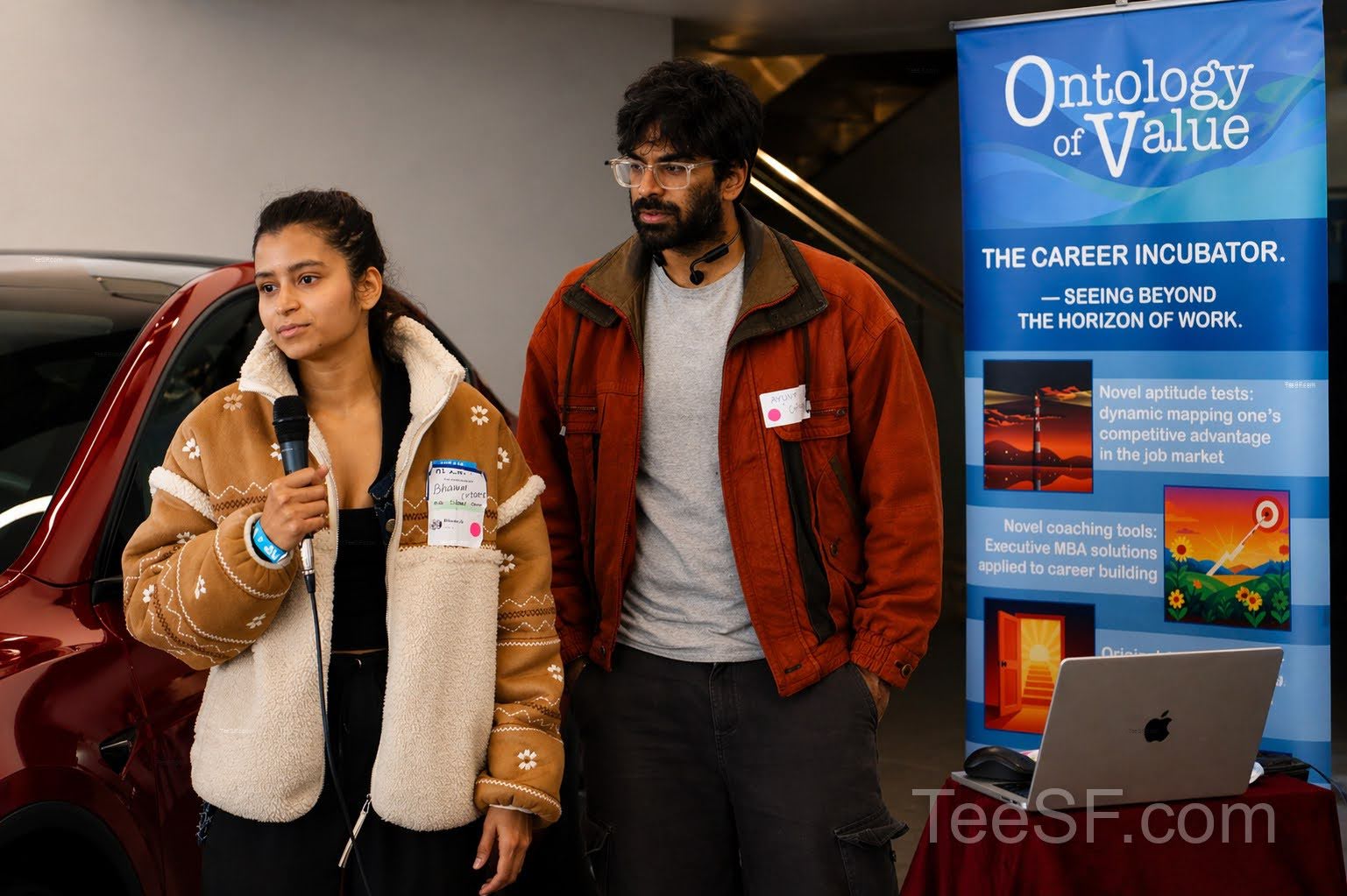 A photo from a pitch night event at Tesla in San Francisco.